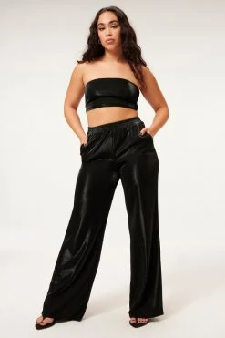 GA-SALE SHINE PIQUE WIDE LEG | BLACK001 Cover Ups