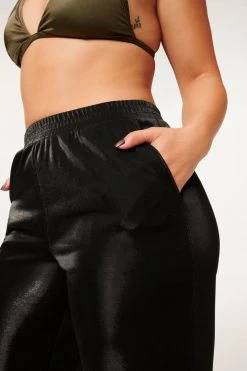 GA-SALE SHINE PIQUE WIDE LEG | BLACK001 Cover Ups