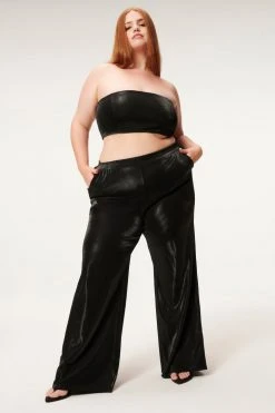 GA-SALE SHINE PIQUE WIDE LEG | BLACK001 Cover Ups