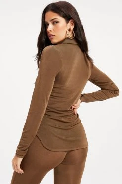 GA-SALE METALLIC ROUCHED POLO | MOCHA001 Cover Ups