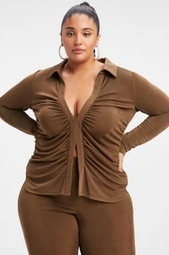 GA-SALE METALLIC ROUCHED POLO | MOCHA001 Cover Ups