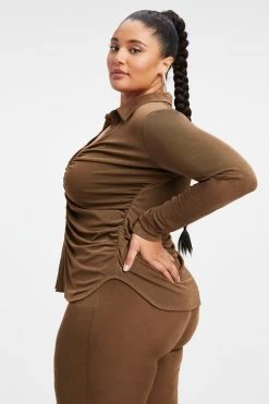 GA-SALE METALLIC ROUCHED POLO | MOCHA001 Cover Ups