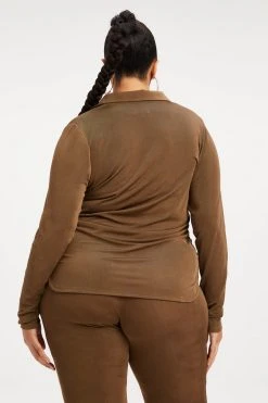 GA-SALE METALLIC ROUCHED POLO | MOCHA001 Cover Ups