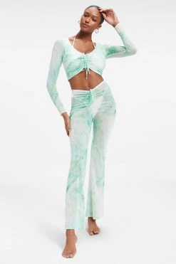 GA-SALE MESH ROUCHED V CROP | GREEN MARBLE001 Cover Ups