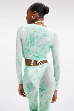 GA-SALE MESH ROUCHED V CROP | GREEN MARBLE001 Cover Ups