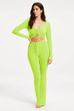 GA-SALE Cover Ups METALLIC ROUCHED V CROP | ELECTRIC LIME002