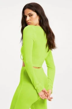 GA-SALE Cover Ups METALLIC ROUCHED V CROP | ELECTRIC LIME002