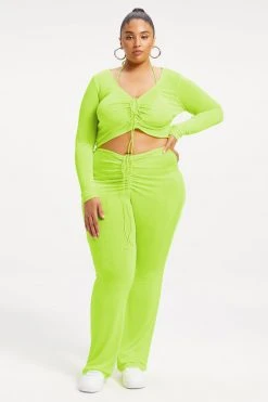 GA-SALE Cover Ups METALLIC ROUCHED V CROP | ELECTRIC LIME002