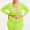 GA-SALE Cover Ups METALLIC ROUCHED V CROP | ELECTRIC LIME002