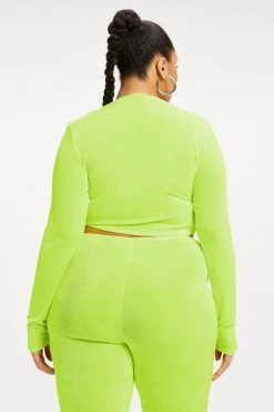 GA-SALE Cover Ups METALLIC ROUCHED V CROP | ELECTRIC LIME002