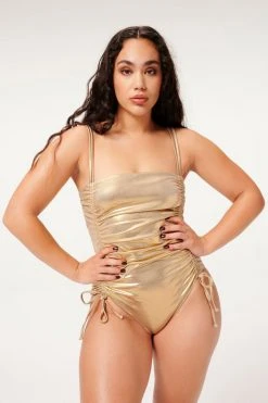 GA-SALE METALLIC FOIL RUCHED ONE-PIECE | MINK FOIL002