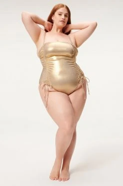GA-SALE METALLIC FOIL RUCHED ONE-PIECE | MINK FOIL002