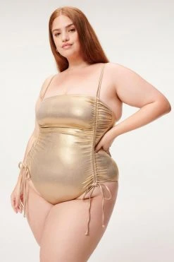 GA-SALE METALLIC FOIL RUCHED ONE-PIECE | MINK FOIL002