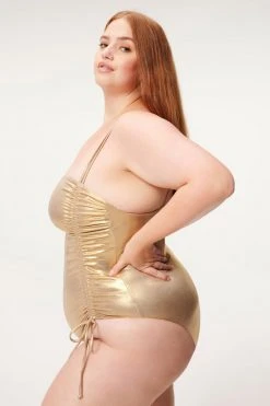 GA-SALE METALLIC FOIL RUCHED ONE-PIECE | MINK FOIL002
