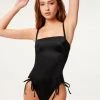 GOOD AMERICAN SHINE RUCHED ONE-PIECE | BLACK001