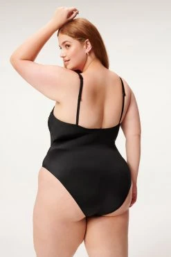 GOOD AMERICAN SHINE RUCHED ONE-PIECE | BLACK001