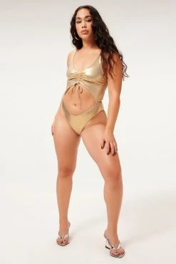 GA-SALE METALLIC FOIL CUT OUT ONEPIECE | MINK FOIL002 One-Pieces