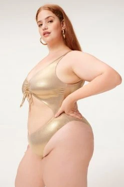 GA-SALE METALLIC FOIL CUT OUT ONEPIECE | MINK FOIL002 One-Pieces