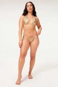 GA-SALE METALLIC FOIL RUCHED HALTER | MINK FOIL002