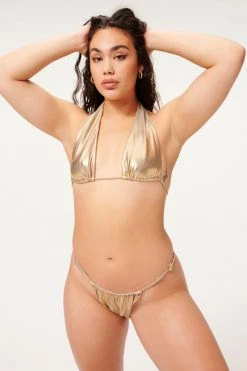 GA-SALE METALLIC FOIL RUCHED HALTER | MINK FOIL002