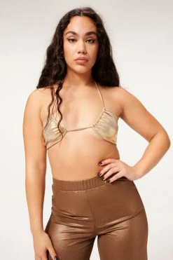 GA-SALE METALLIC FOIL RUCHED HALTER | MINK FOIL002