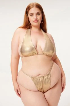 GA-SALE METALLIC FOIL RUCHED HALTER | MINK FOIL002