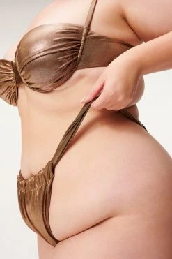 GA-SALE Bikini Bottoms METALLIC RUCHED BOTTOM | MOCHA FOIL002