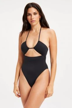 GOOD AMERICAN HALTER ONE-PIECE SWIMSUIT | BLACK001 One-Pieces
