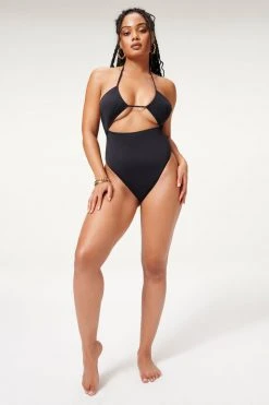 GOOD AMERICAN HALTER ONE-PIECE SWIMSUIT | BLACK001 One-Pieces