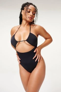 GOOD AMERICAN HALTER ONE-PIECE SWIMSUIT | BLACK001 One-Pieces
