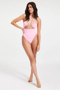 GA-SALE HALTER ONE-PIECE SWIMSUIT | SUGAR PINK002