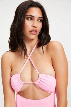 GA-SALE HALTER ONE-PIECE SWIMSUIT | SUGAR PINK002