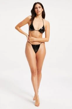 GOOD AMERICAN VINYL TINY TIES TOP | BLACK001