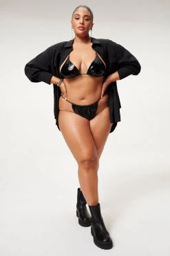 GOOD AMERICAN VINYL TINY TIES TOP | BLACK001