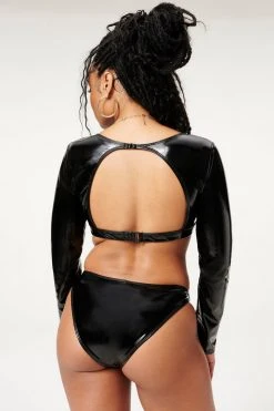 GA-SALE VINYL SHOWOFF CURVE LONG SLEEVE | BLACK001 Bikini Tops