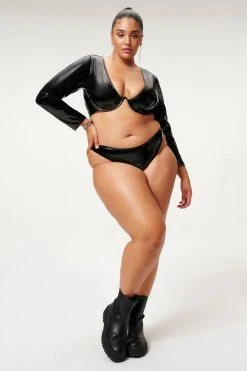GA-SALE VINYL SHOWOFF CURVE LONG SLEEVE | BLACK001 Bikini Tops