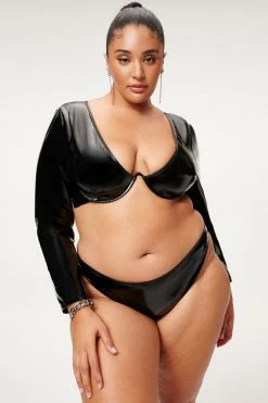 GA-SALE VINYL SHOWOFF CURVE LONG SLEEVE | BLACK001 Bikini Tops