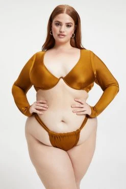 GOOD AMERICAN SHOWOFF LONG SLEEVE | BRONZE BROWN001 Bikini Tops