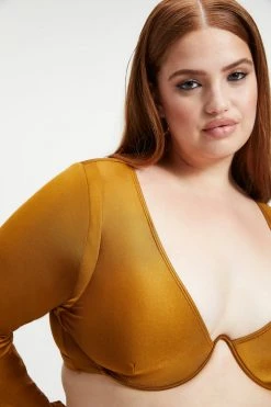 GOOD AMERICAN SHOWOFF LONG SLEEVE | BRONZE BROWN001 Bikini Tops