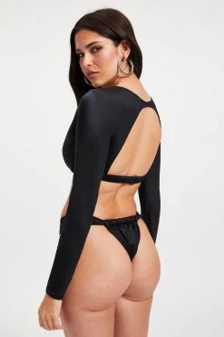 GOOD AMERICAN SHOWOFF LONG SLEEVE | BLACK001 Bikini Tops