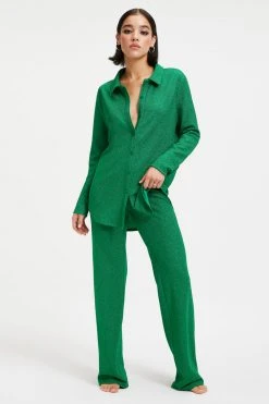 GOOD AMERICAN Cover Ups SPARKLE BUTTON DOWN TOP | SUMMER GREEN002