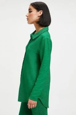 GOOD AMERICAN Cover Ups SPARKLE BUTTON DOWN TOP | SUMMER GREEN002