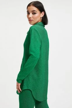 GOOD AMERICAN Cover Ups SPARKLE BUTTON DOWN TOP | SUMMER GREEN002