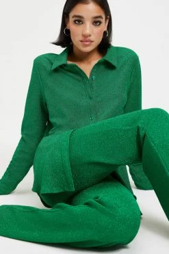 GOOD AMERICAN Cover Ups SPARKLE BUTTON DOWN TOP | SUMMER GREEN002