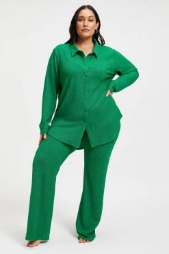 GOOD AMERICAN Cover Ups SPARKLE BUTTON DOWN TOP | SUMMER GREEN002