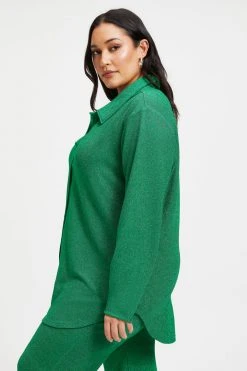 GOOD AMERICAN Cover Ups SPARKLE BUTTON DOWN TOP | SUMMER GREEN002