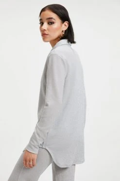 GOOD AMERICAN Cover Ups SPARKLE BUTTON DOWN TOP | SILVER001