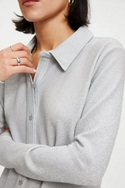 GOOD AMERICAN Cover Ups SPARKLE BUTTON DOWN TOP | SILVER001