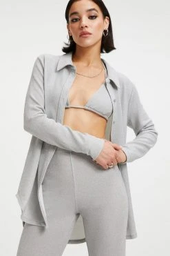 GOOD AMERICAN Cover Ups SPARKLE BUTTON DOWN TOP | SILVER001