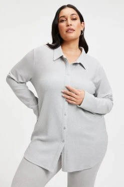 GOOD AMERICAN Cover Ups SPARKLE BUTTON DOWN TOP | SILVER001